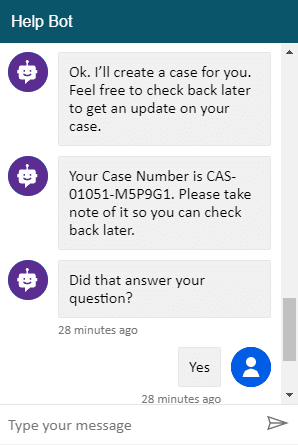 Virtual Bot - case number for Microsoft Support