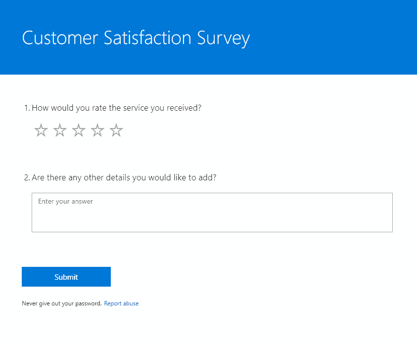 Customer Satisfaction Survey from Dynamics 365 forms pro