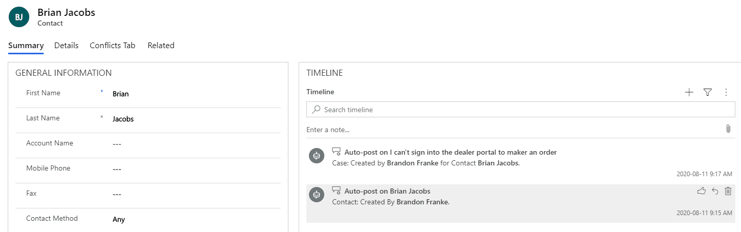 Auto-post Dynamics 365 Contact: Created by